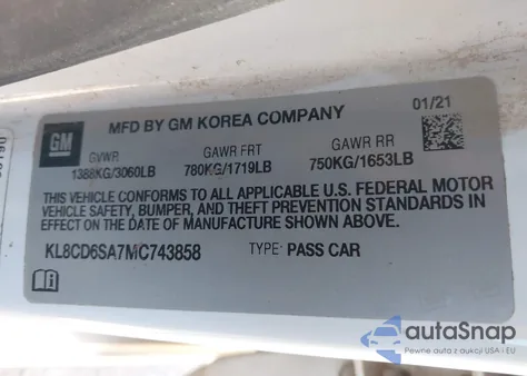 2021 Chevrolet Spark Fwd 1Lt Automatic from USA, damaged, VIN KL8CD6SA7MC743858